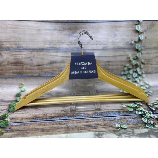 Ahşap Elbise Askısı Hortumlu 3 Lü YLMZ-ASK-02