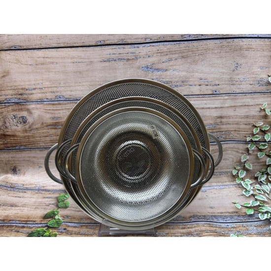 Paslanmaz Metal Süzgeç Çift Kulp 22.5 CM YLMZ-1642